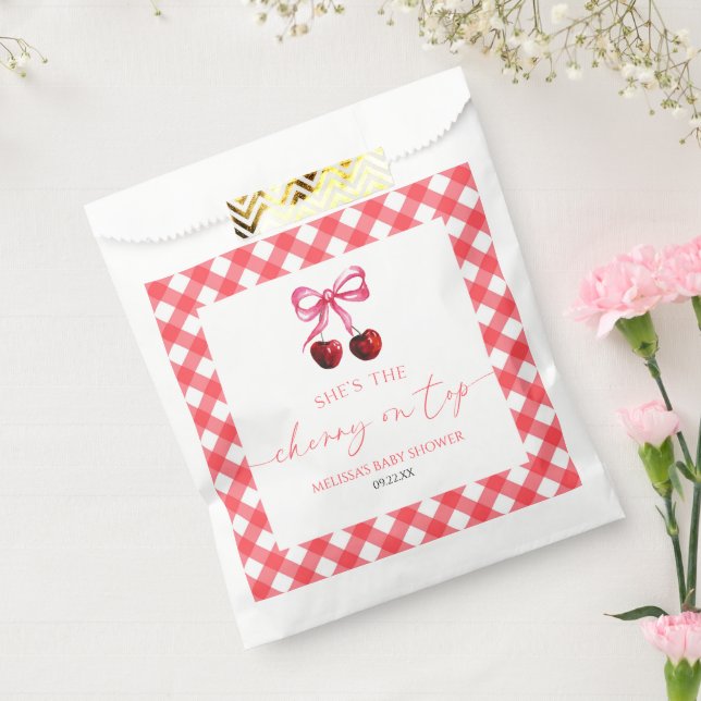 She's The Cherry On Top Bow Cherry Baby Shower Favour Bags (Sealed)