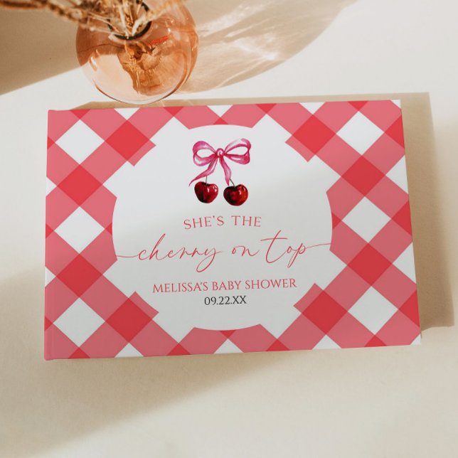 She's The Cherry On Top Bow Cherry Baby Shower Guest Book (Creator Uploaded)