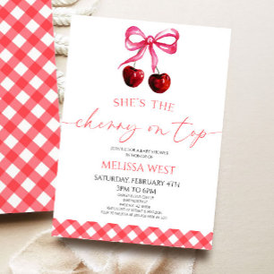 She's The Cherry On Top Bow Cherry Baby Shower Invitation