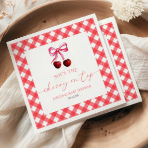 She's The Cherry On Top Bow Cherry Baby Shower Napkin