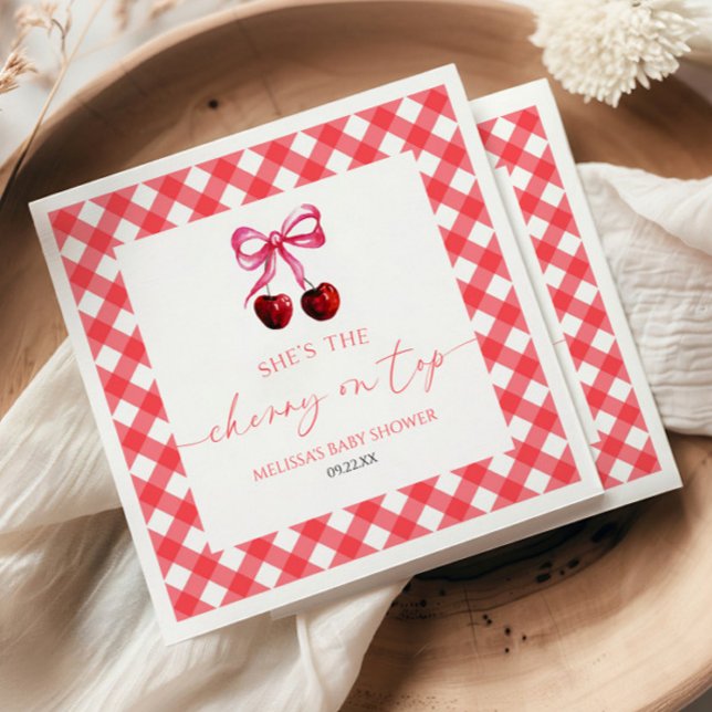 She's The Cherry On Top Bow Cherry Baby Shower Napkin (Creator Uploaded)