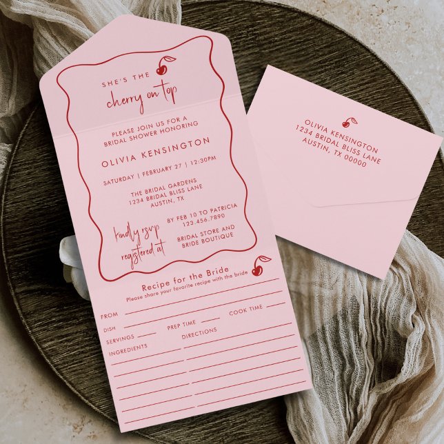 She's The Cherry On Top Bridal Shower & Recipe All In One Invitation (Creator Uploaded)