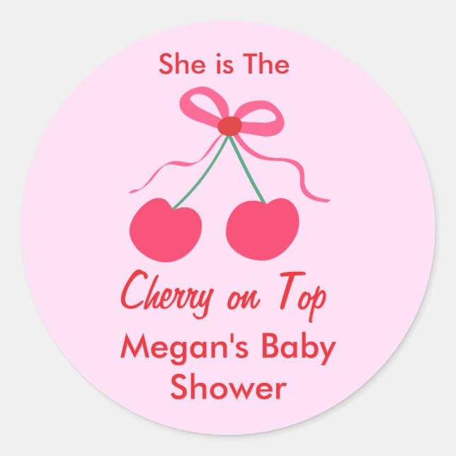 She's The Cherry on Top Coquette Girl Baby Shower  Classic Round Sticker (Front)