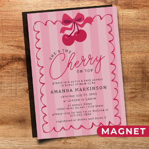 She's the Cherry on Top Pink Baby Shower Magnetic Invitation