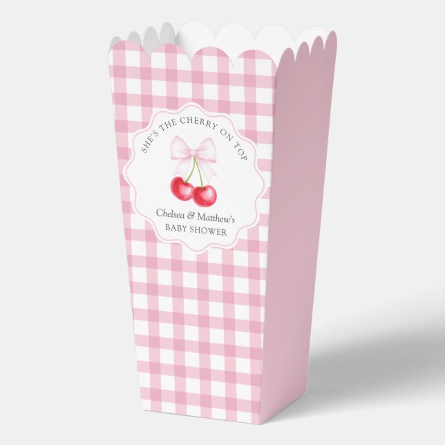 She's The Cherry On Top Pink Bow Baby Shower Favour Box (Front)