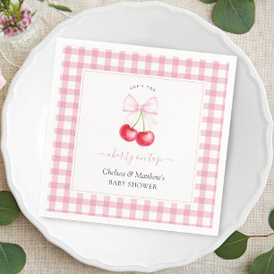 She's The Cherry On Top Pink Bow Baby Shower Napkin
