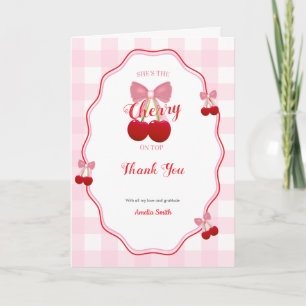 She's The Cherry On Top Pink Gingham Bridal Shower Thank You Card