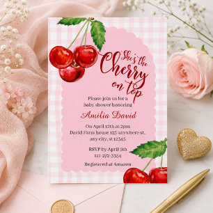 She's the Cherry on Top Watercolor Cherry Babyshow Invitation