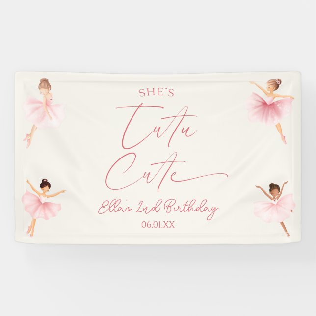 She's Tutu Cute Pink Ballerina 2nd Birthday Party Banner (Horizontal)