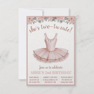 She's Two-Tu Cute!  Ballerina 2nd Birthday Themed Invitation