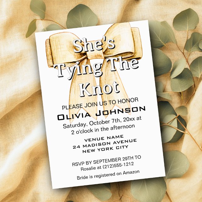 She's Tying Knot Linen Bow Bridal Shower Invitation (She's Tying Knot Linen Bow Bridal Shower Invitation)