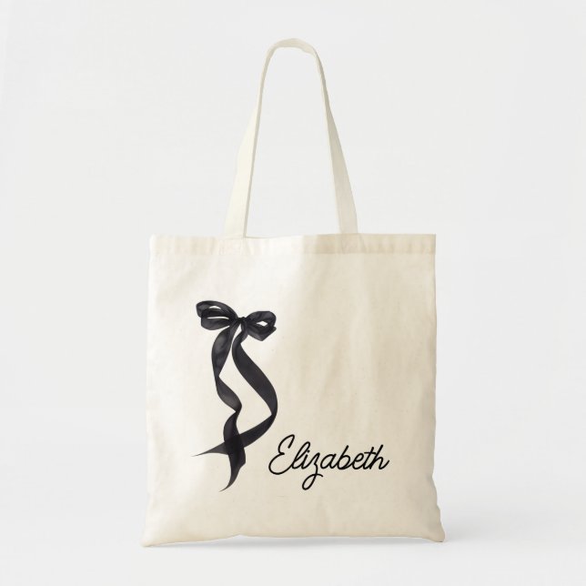 She's Tying the Knot Black Bow Bachelorette  Tote Bag (Front)