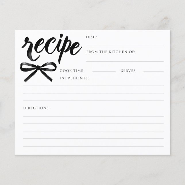 She's Tying the Knot Black Bow Bridal Recipe Card (Front)