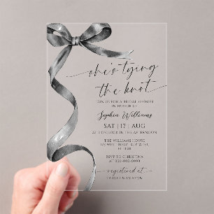 She's Tying the Knot Black Bow Bridal Shower Acrylic Invitations