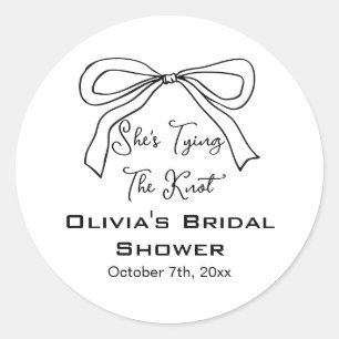 She's Tying the Knot Black Bow Bridal Shower Classic Round Sticker