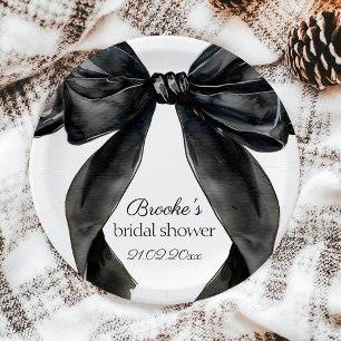 Shes tying the knot black bow Bridal Shower french Paper Plate
