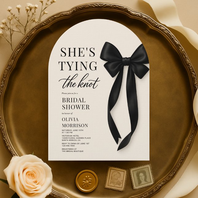 She's Tying The Knot Black Bow Bridal Shower  Invitation (Creator Uploaded)