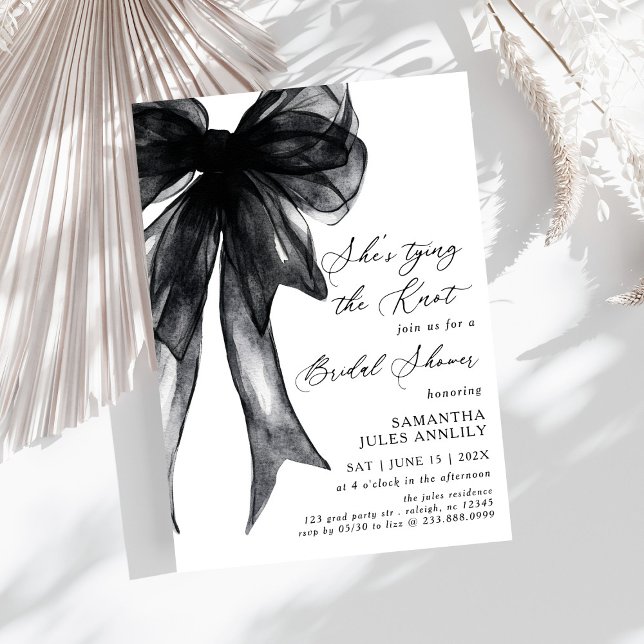 She's Tying The Knot Black Bow Bridal Shower Invitation (Creator Uploaded)