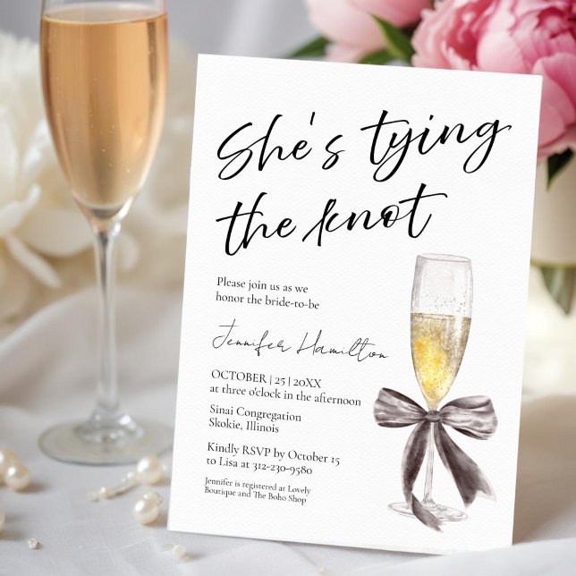 She's Tying the Knot | Black Bow Bridal Shower Invitation (Creator Uploaded)