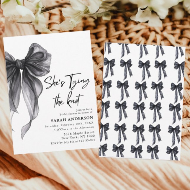 She's Tying the Knot black bow Bridal Shower  Invitation (Creator Uploaded)