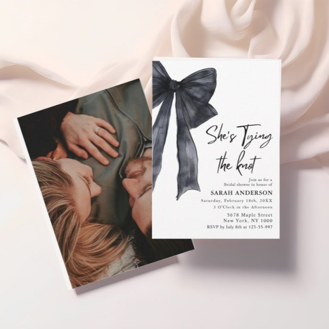 She's Tying the Knot black bow Bridal Shower  Invitation (Creator Uploaded)