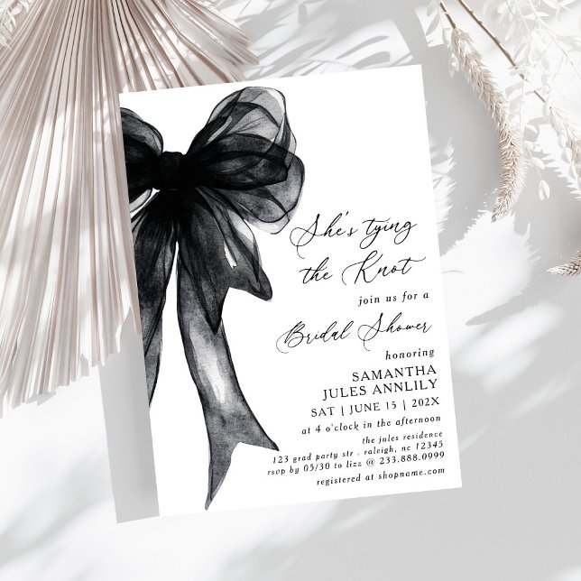 She's Tying The Knot Black Bow Bridal Shower Invitation (Creator Uploaded)