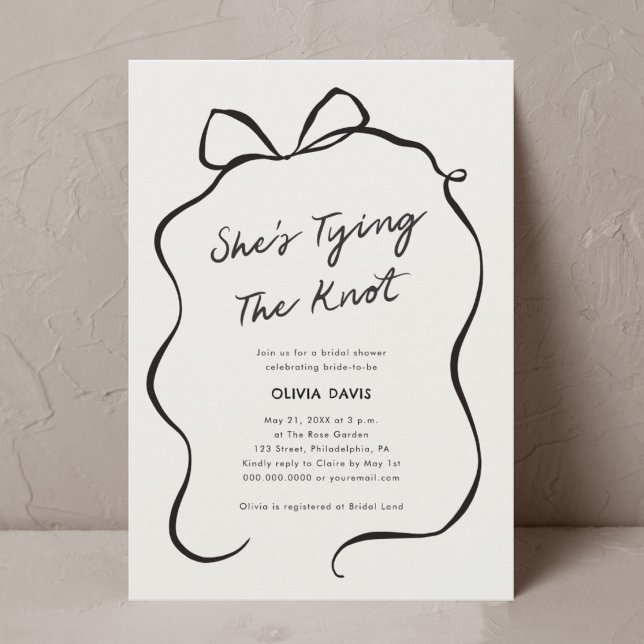 She's Tying The Knot Black Bow Bridal Shower Invitation (Creator Uploaded)