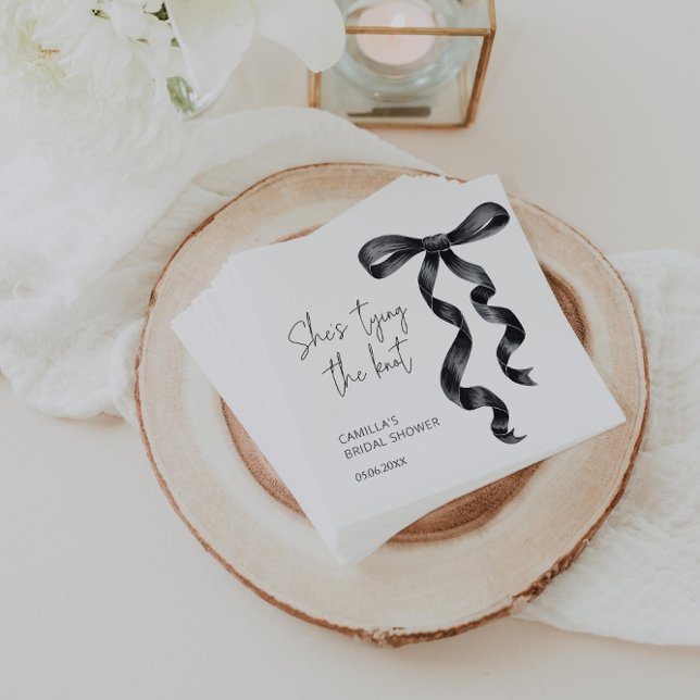 She's Tying the Knot Black Bow Bridal Shower  Napkin (Creator Uploaded)