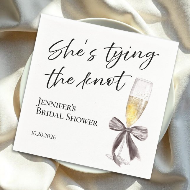 She's Tying the Knot | Black Bow Bridal Shower Napkin (Creator Uploaded)