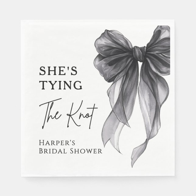 She's Tying The Knot Black Bow Bridal Shower Napkin (Front)