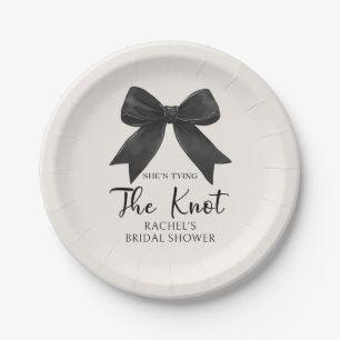 She's Tying the Knot Black Bow Bridal Shower Paper Plate