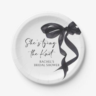 She's Tying the Knot Black Bow Bridal Shower Paper Plate