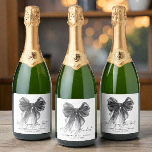 Shes Tying The Knot Black Bow Bridal Shower Sparkling Wine Label