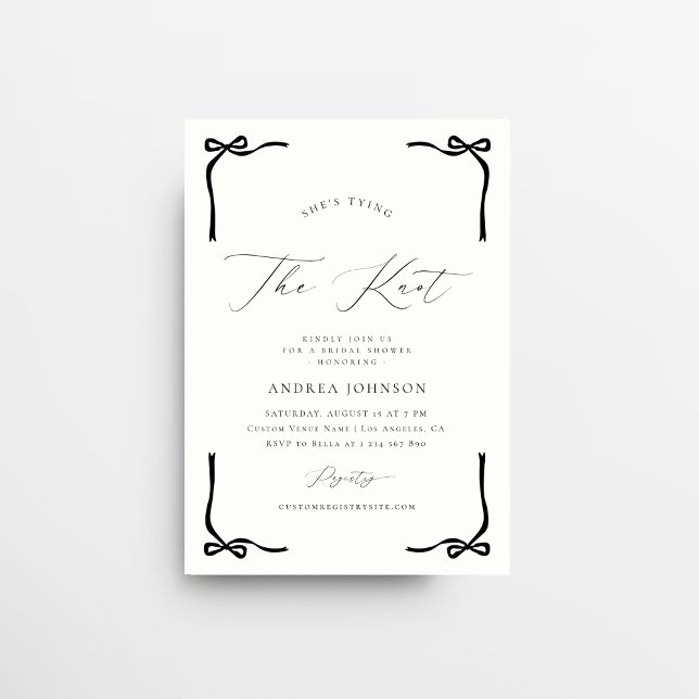 She's Tying the Knot Black Bow Frame Bridal Shower Invitation (Creator Uploaded)