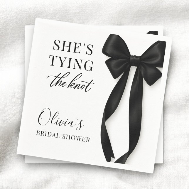 She's Tying The Knot Black Bow Party Napkin (Creator Uploaded)