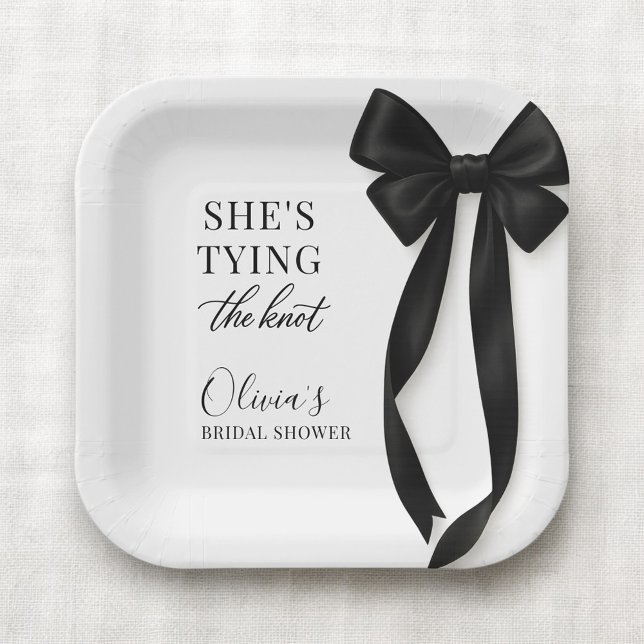 She's Tying The Knot Black Bow Party Paper Plate (Creator Uploaded)