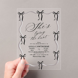 She's Tying the Knot Black Bows Bridal Shower Acrylic Invitations