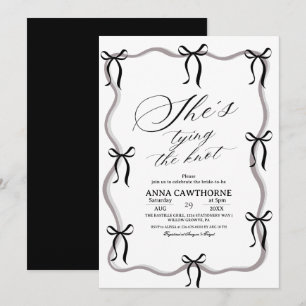She's Tying the Knot  Black Bows Bridal Shower Invitation