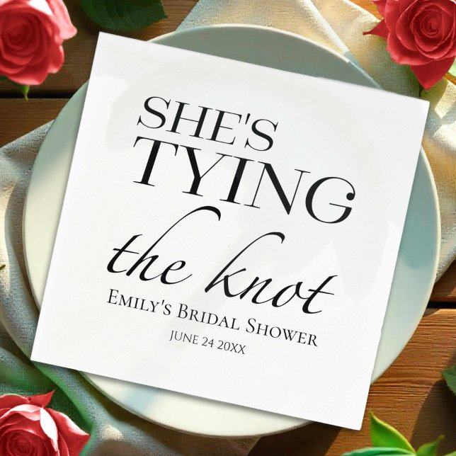 She's tying the knot | Black & White Bridal Shower Napkin (Creator Uploaded)