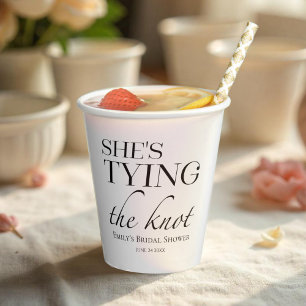 She's tying the knot Black & White Bridal Shower Paper Cups