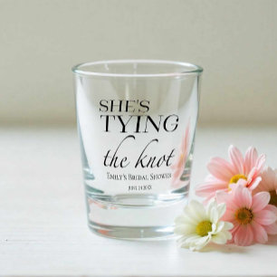 She's tying the knot   Black & White Bridal Shower Shot Glass
