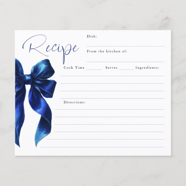 She's Tying the Knot Blue Bow Bridal Recipe Card (Front)