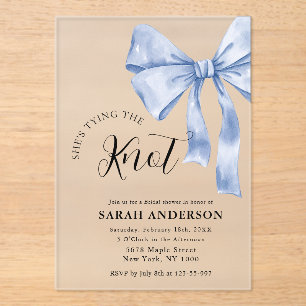 She's Tying the Knot blue bow Bridal Shower  Acrylic Invitations