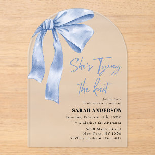 She's Tying the Knot  blue bow Bridal Shower  Acrylic Invitations