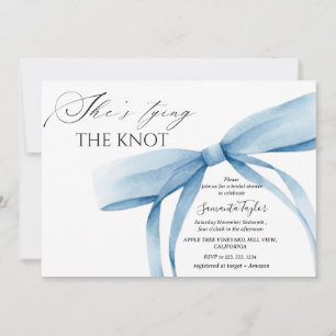 She's Tying the Knot Blue Bow Bridal Shower Invitation