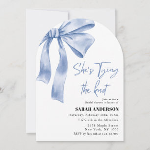 She's Tying the Knot blue bow Bridal Shower Invitation