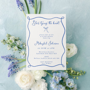 She's Tying the Knot Blue Bow Bridal Shower Invitation