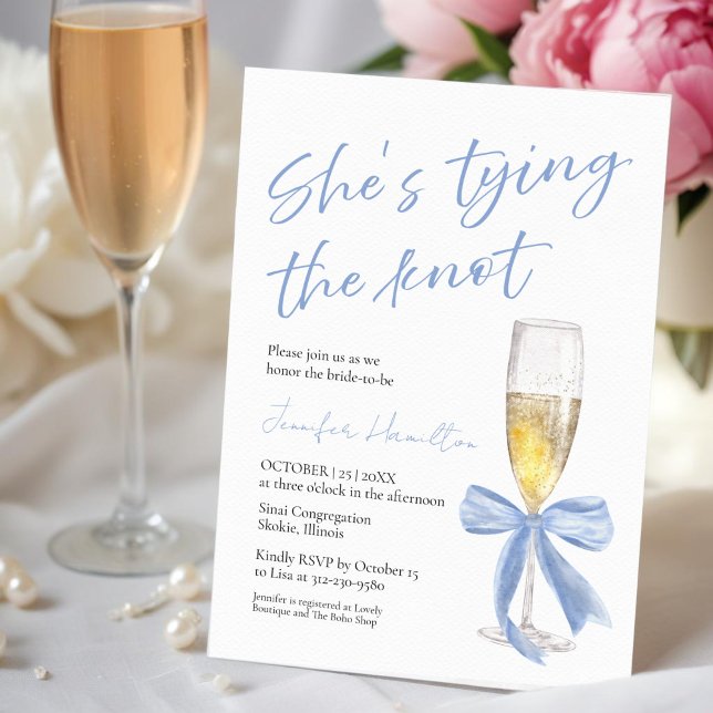She's Tying the Knot | Blue Bow Bridal Shower Invitation (Creator Uploaded)