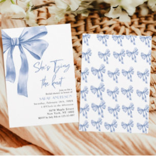 She's Tying the Knot blue bow Bridal Shower Invitation