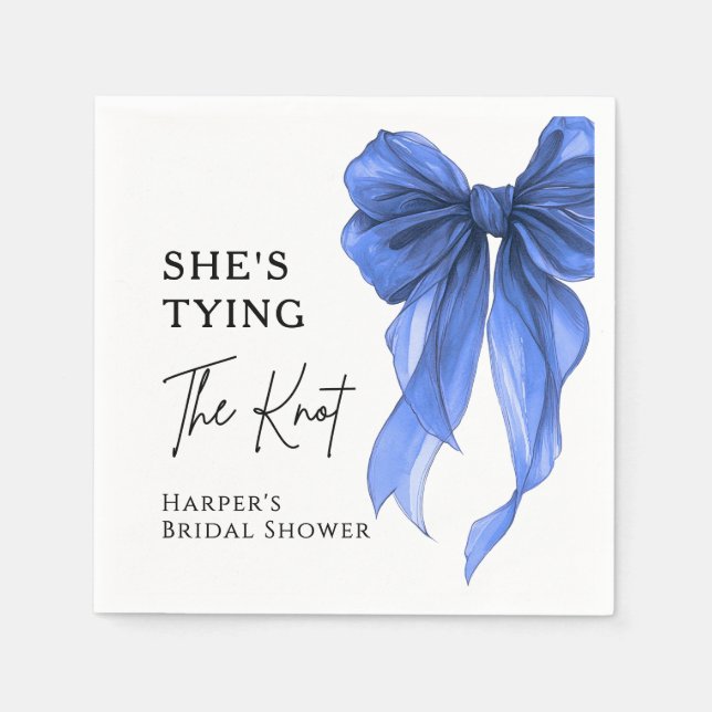 She's Tying The Knot Blue Bow Bridal Shower Napkin (Front)